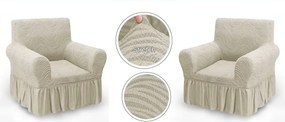 Set 2 Huse elastice pentru fotolii, cu volanas si model Jacquard Bej deschis in dungi