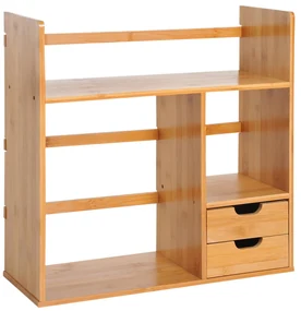 HOMCOM Raft Cărți Birou Bibliotecă Depozitare Organizator Birou Bucătărie Baie Lemn de Bambus Natural | Aosom Romania