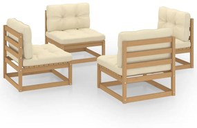 Set mobilier de gradina cu perne, 4 piese, lemn masiv de pin maro miere, 1, Da