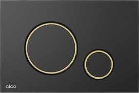 Clapeta actionare wc negru mat cu doua butoane si detalii aurii, Alcaplast Negru mat/Auriu lucios