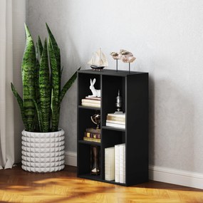 HOMCOM Bibliotecă raft de depozitare 2 niveluri cu 5 compartimente, pentru sufragerie dormitor birou, 50x24x80cm, negru | Aosom Romania