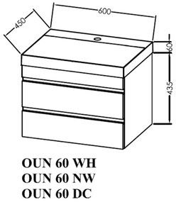 Set mobilier baie suspendat cu 2 sertare si lavoar inclus KolpaSan Naomi 60 cm, stejar 600x450x435 mm