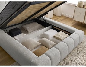 Pat matrimonial gri deschis tapițat cu spațiu de depozitare cu somieră 180x200 cm Denali – Bobochic Paris