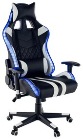 Scaun gaming, lumini led cu telecomanda, cu tetiera, piele eco negru alb, Bortis Impex