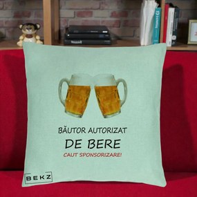 Perna Decorativa Bautor Autorizat de Bere, 40x40 cm, Verde Menta, Husa Detasabila, Perna Inclusa, BEKZ®