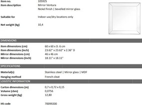 Oglinda decorativa LUX Ventura, nickel 60x60cm 105925 HZ