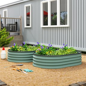 Outsunny Set de 2 Jardiniere Înălțate Modulare, Ghivece de Grădină cu Margine din Cauciuc, Fund Deschis, Jardiniere Înălțate din Oțel Galvanizat pentru Plante Aromatice, Fructe, Legume și Flori, 135x90x30 cm, Verde | Aosom Romania