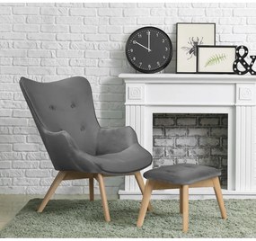 Fotoliu cu taburet gri cu tapițerie din catifea Niko – Ropez