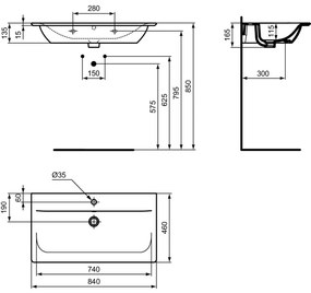 Lavoar incastrat alb 84 cm, dreptunghiular, Ideal Standard Connect Air Alb lucios, 840x460 mm