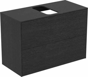 Dulap baza suspendat Ideal Standard Atelier Conca 2 sertare si blat cu decupaj central 80 cm finisaj stejar inchis