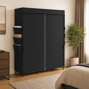 HOMCOM Garderobă Textilă cu 3 Bare și 3 Rafturi, Oțel și Material Netesut, 130 x 45 x 167 Cm, Negru | Aosom Romania