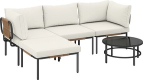 Outsunny Set Grădină, 5 Piese, Rattan Modular în L cu Perne, Culoare Bej | Aosom Romania