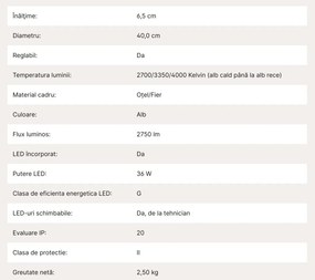 Plafoniera LED design circular MASCA D-40cm alba