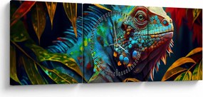Tablou - Iguana colorată (cu ceas) (90x30 cm)
