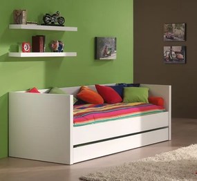 Set Dormitor Lara pentru Copii/Tineri, Alb – Pat Cabină 90x200 cm, Dulap 3 Uși, Sertar Pat și Polițe Perete – Vipack