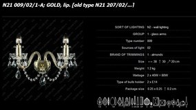 Aplica cristal Bohemia N21 009/02/1-A; GOLD, lip.