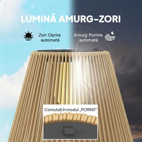 Outsunny Lampă Solară din Ratan, Lanternă de Grădină cu Aprindere/Oprire Automată, IP44, Impermeabilă și Decorativă, pentru Terasă, Verandă, Patio, 35x35x55 cm, Galben | Aosom Romania