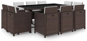 vidaXL Set mobilier de exterior cu perne, 11 piese, maro, poliratan