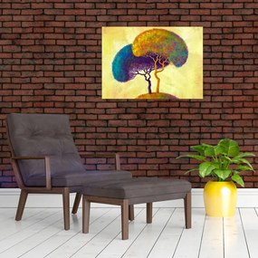 Tablou pe sticlă - Copaci în deal (70x50 cm)