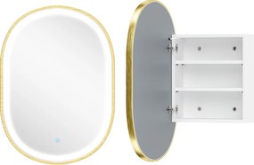 HOMCOM Dulap de Baie cu Oglindă și Lumini LED de 3 Culori Dulap de Perete Oval cu Funcție Memorie și Antiaburire Auriu | Aosom Romania