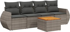 vidaXL Set canapea de grădină cu perne, 5 piese, gri, poliratan