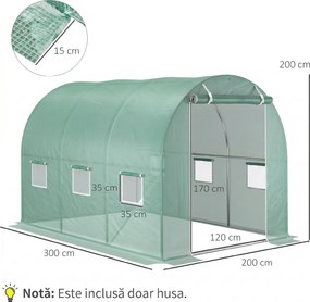 Outsunny Învelitoare pentru Seră cu 12 Ferestre, Ușă Rulabilă și Margini Îngropate, 3x2x2 m, Verde | Aosom Romania