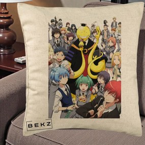 Perna Personalizata Assassination Classroom Grup Complet Anime, 40x40 cm, Bej, Husa Detasabila, Perna Inclusa, BEKZ®