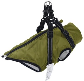 vidaXL Haină câini cu ham impermeabilă reflectorizantă, verde kaki L24