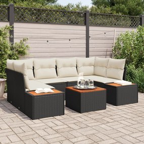 vidaXL Set de canapele de grădină 7 piese , cu perne, ratan polietilenic negru, acacia