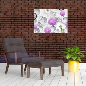 Tablou cu abstracție 3D cu cercuri și flori (70x50 cm)