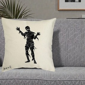 Perna Decorativa Mormii Infricosat Silueta Neagra Halloween, 40x40 cm, Ecru, Husa Detasabila, Perna Inclusa, BEKZ®