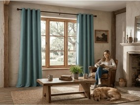 Draperie opaca DREAM VELVET 140x250 cm, verde-albastru Agatat: Inele metalice