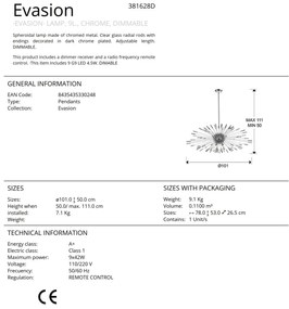 Lustra LED cu telecomanda design ultra-modern Evasion crom SV-381628D