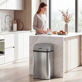 HOMCOM Coș de gunoi cu senzor 48L, închidere lentă, suprafață antiamprentă, din inox, argintiu | Aosom Romania
