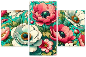 Tablou - Flori pe fundal albastru (90x60 cm)