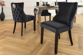 Set 2 scaune Stil Baroc, Catifea, Lemn, Negru, CASTLE DELUXE