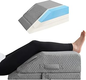 Perna ortopedica ridicare picioare memory foam, inaltime reglabila, husa Tencel, Gri