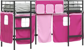 vidaXL Cadru de Pat Pe Două Niveluri pentru Copii cu Cortine