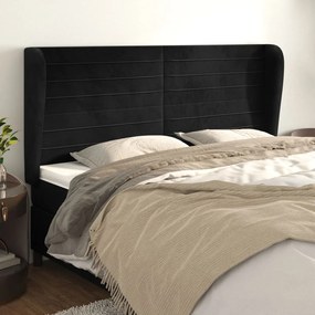 Tablie de pat cu aripioare, negru, 163x23x118 128 cm, catifea 1, Negru, 163 x 23 x 118 128 cm