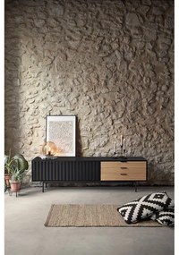 Comodă TV neagră/în culoare naturală cu aspect de lemn de stejar 180x52 cm Sierra – Teulat