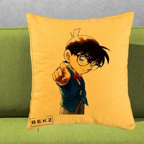 Perna Personalizata Detective Conan Conan Arata, 40x40 cm, Galben, Husa Detasabila, Perna Inclusa, BEKZ®