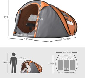 Outsunny Cort de Camping Pop Up pentru 2 Persoane cu 2 Uși, 4 Ferestre și Înveliș Impermeabil, 263.5x220x123 cm, Verde | Aosom Romania