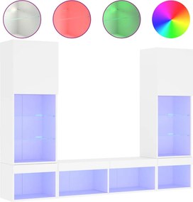 vidaXL Unități de perete TV cu LED-uri, 5 piese, alb, lemn prelucrat