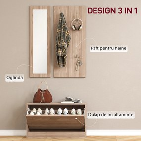 HOMCOM Set Mobilier Hol cu Bancă Pantofar, Cuier și Oglindă din Lemn | Aosom Romania
