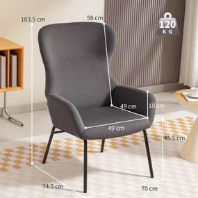 HOMCOM Fotoliu tapitat modern în stil cu spătar în formă de ureche, spătar înalt, tapițerie groasă, picioare metalice, Gri | Aosom Romania