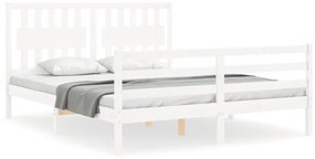 3194322 vidaXL Cadru de pat cu tăblie, alb, 160x200 cm, lemn masiv