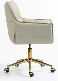 HR560K Scaun Ecru Piele Ecologica Premium Soft cu Bază Aurie