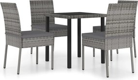 vidaXL Set mobilier de grădină, 5 piese, gri, poliratan