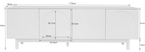Comodă TV Elegant în Stil Luxos cu Uși Structurate și Rafturi Reglabile, 175x38x56 cm, Alb