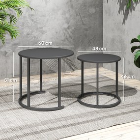 Outsunny Set de 2 măsuțe laterale stivabile masă rotundă de grădină rezistentă la intemperii masă de balcon din oțel economisitoare de spațiu gri închis | Aosom Romania